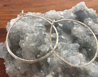 2 inch sterling silver hammered hoop earring