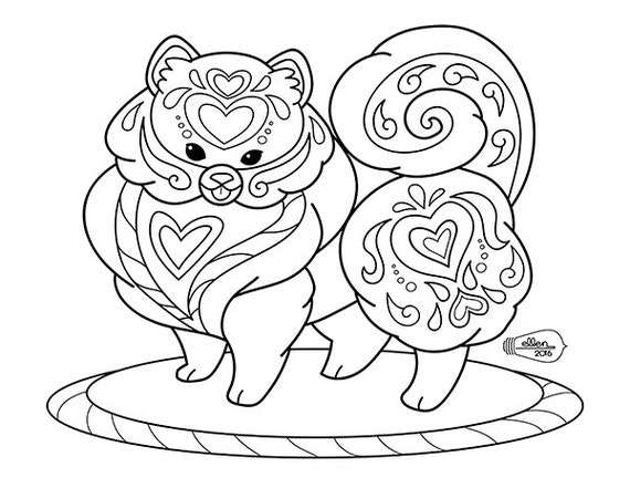 Cute Decorated Pomeranian Adult Coloring Page Digital Stamp