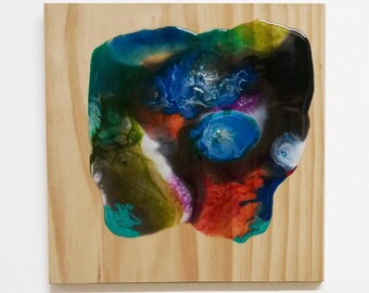Resin wood wall piece // Abstract // Wall Hanging // Wood Piece // Multicolour // Resin Artwork