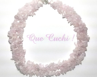 Necklace braided with chips of pink Quartz