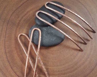 2 Hammered Copper Hair Pins, Hair picks, Hair Jewelry. Forged Hair Accessories, Copper Bun Pins, Chignon Hair Pins, French Pins. Women Gift