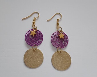 Purple and gold filigree earrings