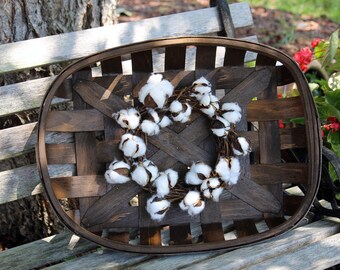 Cotton wreath, Mini Cotton boll wreath, Rustic Tobacco basket, Fixer Upper Style, Farmhouse wreaths, Farmhouse decor, Rustic Country