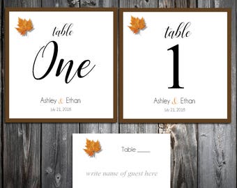 25 Fall Leaf Wedding Table Numbers and 250 place settings for reception tables - Fall In Love