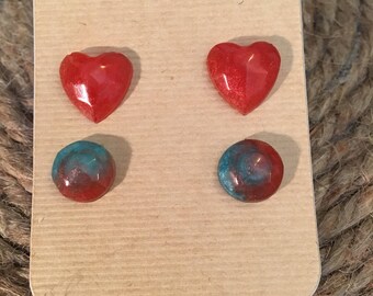 Red and blue resin earrings hypoallergenic