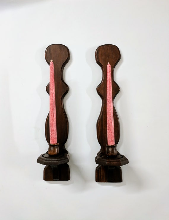 Vintage Wood Wall Candle Sconces Spanish Primitive