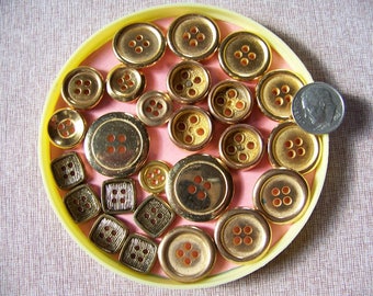 Lot of 25 Vintage Plastic Gold Buttons Sew Thrus Craft Button Lot