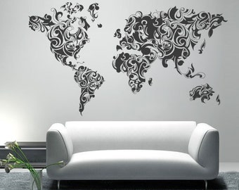 worldmap tribal decal large world map vinyl wall sticker world map wall sticker