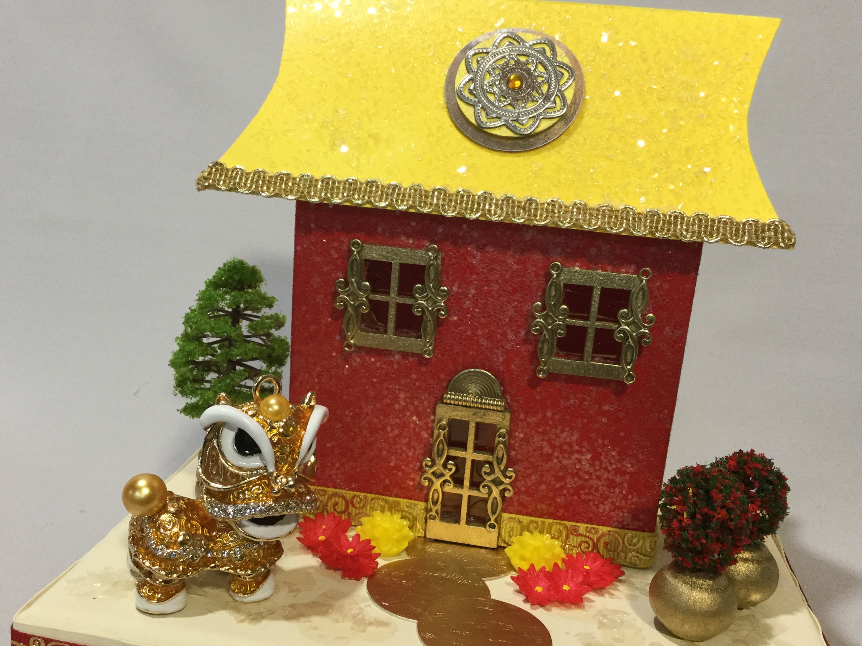 Chinese New Year Decoration, Chinese Putz House, Red And Gold, Chinese New Year Decoration, Chinese Putz House, Red And Gold,