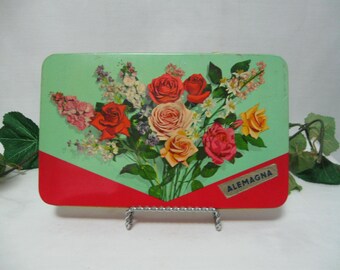 Vintage* Tin Litho Metal Hinged Candy Tin #Candy Tin #Tin Litho #Hinged Tin Box #Collectible #Vintage Tin Litho Box #Storage #Organization