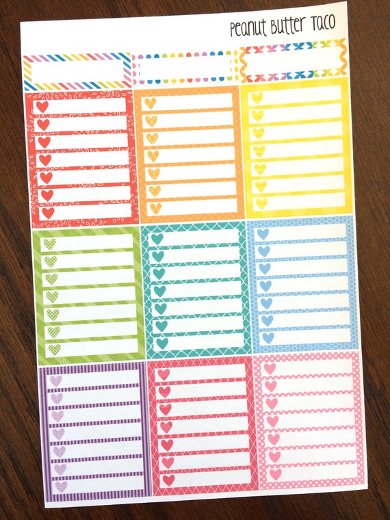 Patterned Full Box Checklist Planner Stickers Heart