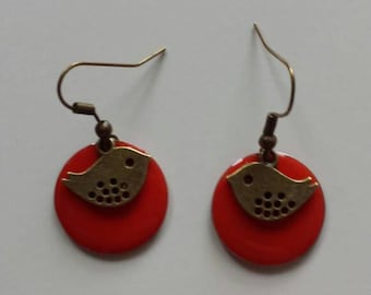 Red bird sequin earrings