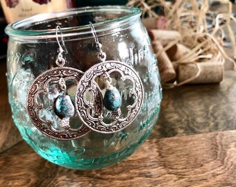 Antique silver circle pendant earrings