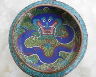 Antique Chinese Cloisonné bowl on wooden stand dating from around 1880/90