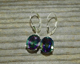 Rainbow Mystic Topaz 4.70 TCW 10 x 8 MM Oval Sterling Silver Leverback Earrings
