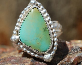 Turquoise Ring - Light Green Turquoise Ring - Sterling Silver Ring - Artisan Jewelry - Silversmith Ring - Southwestern Ring - Size 7.75 Ring