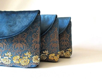 Floral Lace Clutch, Velvet Clutch, Bridesmaid Clutch Bag, Bridesmaid Gift, Evening Bag, Lace Clutch purse, Teal clutch, blue purse
