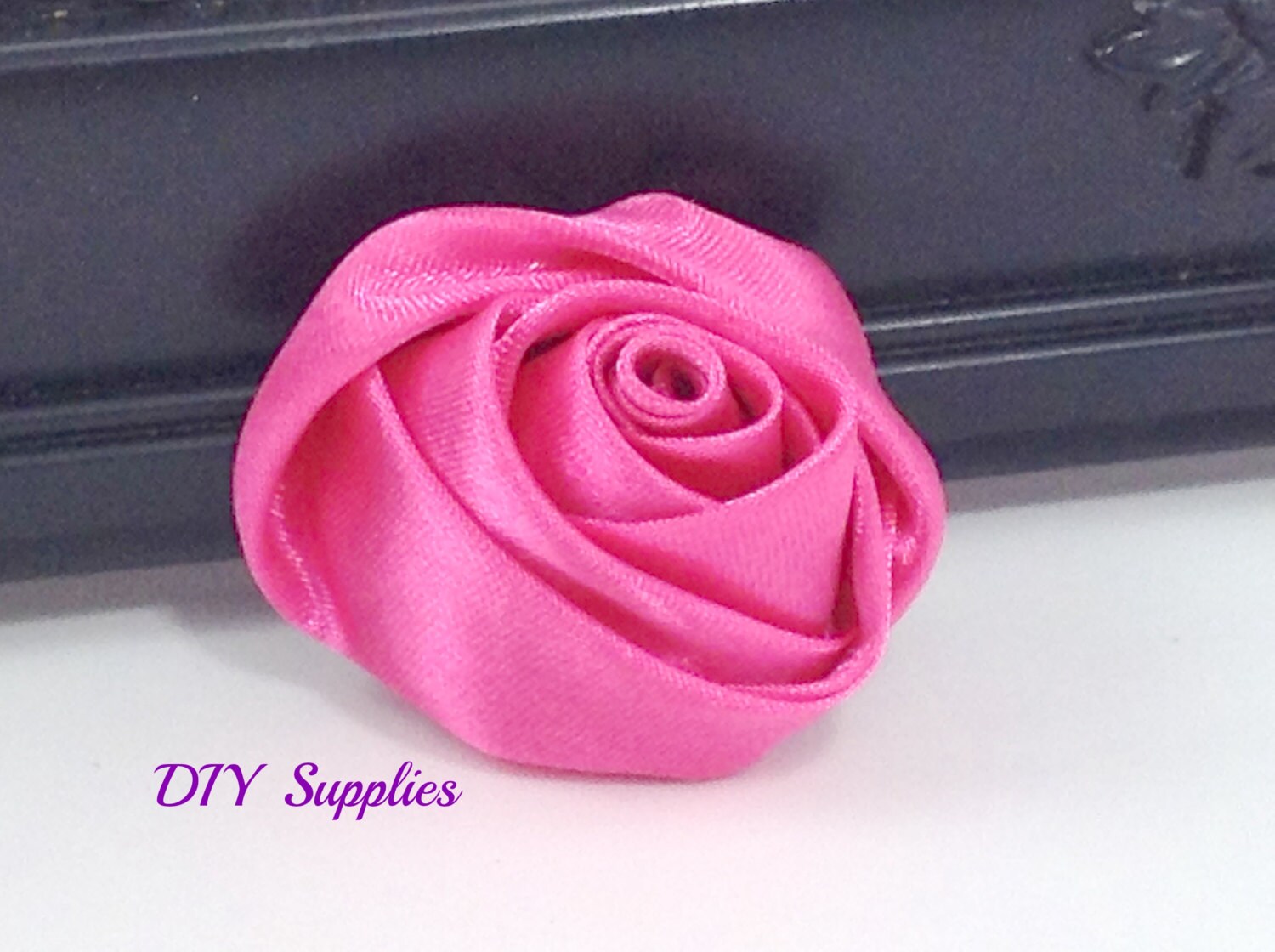 2 Hot Pink Rolled Rosettes Satin Flower Rolled Satin