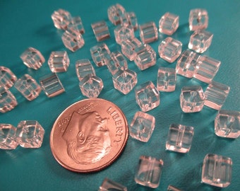 Package of 40 Clear Glass Cube Beads 4mm. Item:BC818768