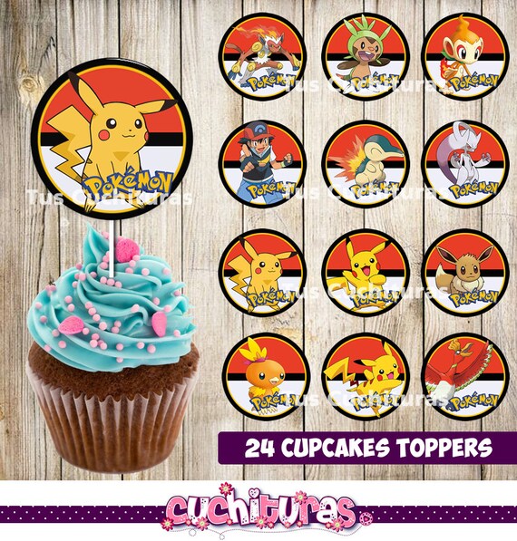 24 Pokemon Cupcakes Toppers instant download Printable
