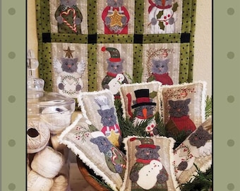 MEOWY CHRISTMAS Bowl Fillers - 6 Pre-Printed Background Fabrics Included With Pattern By: Bonnie Sullivan - All Through The Night