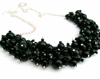 Black Pearl Beaded Necklace, Bridesmaid Jewelry, Cluster Necklace, Chunky Necklace, Bridesmaid Gift, Pearl Crystals Kim Smith, Wedding