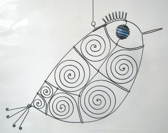 Still Another Blue - Eyed Wire Bird Sculpture