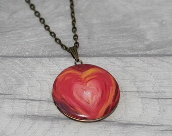 Red Heart Locket Necklace, Love Jewelry, Valentines Gift, Heart Locket