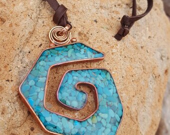 Turquoise Swirl Necklace - Sleeping Beauty Turquoise - Copper - Leather Necklace -Adjustable - Jewelry by Heart of a Cowgirl