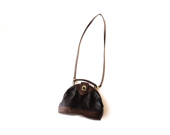 Black and Brown Faux Alligator Leather Crossbody Shoulder Bag | New Vintage Deadstock