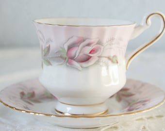 Vintage Paragon Lady Size Cup and Saucer, White and Soft Pink, Pink Rose Decor, England