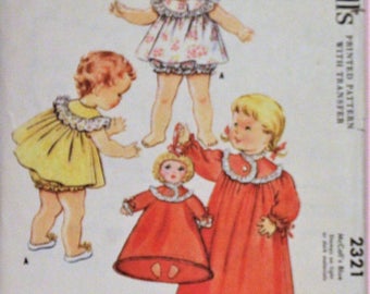 Vintage sewing pattern McCall's #2321 ©1959 Child's size 1 - Nightgown, shortie nightie with bloomers & nightie bag. Complete