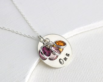 Oma Necklace - Sterling Silver Oma Personalized Jewelry - Swarovski Birthstones - Mothers Day Gift for Oma -Grandmothers Necklace -Mimi Nana