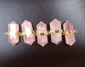 Rose Quartz Double Point Pendant Connector with Gold Electroplated WHOLESALE PRICING 1, 3, 5, 10, 20, 50, 100 crystals D1S2-02