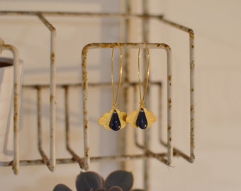 Golden cloud earrings enameled rain drops