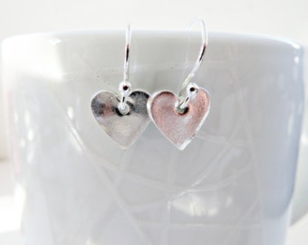 Silver heart earrings, Heart earrings, Valentines earrings, Girlfriend earrings, Fine silver heart earring, Heart charm earrings, Made in UK