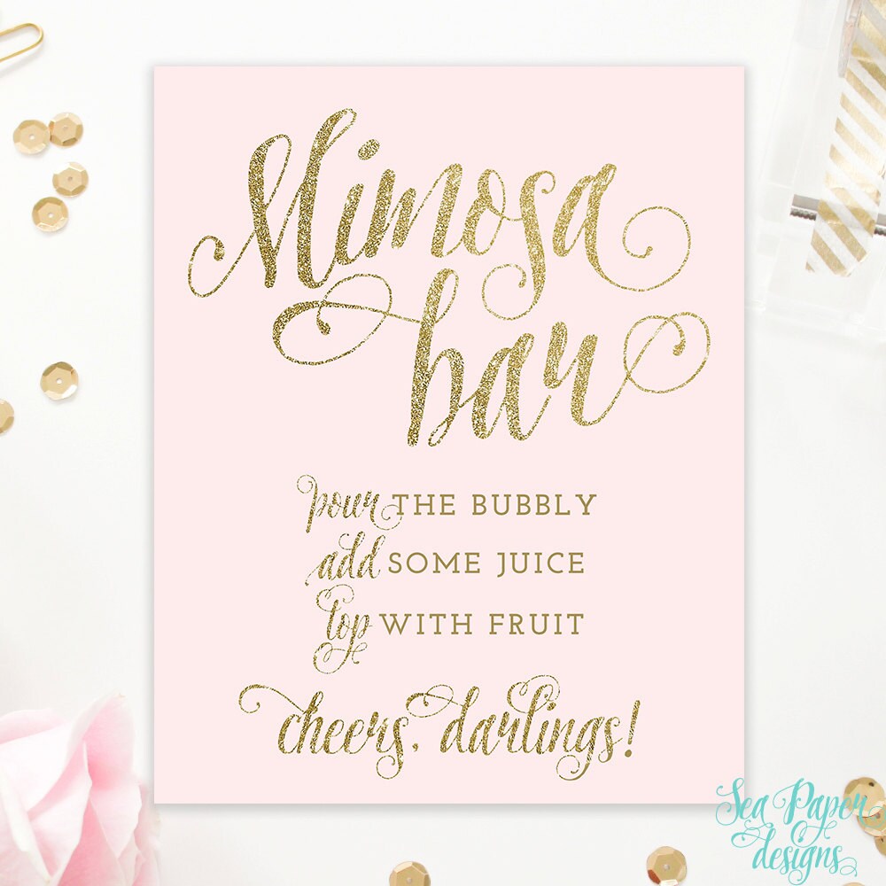 It is a photo of Soft Mimosa Bar Sign Printable This is a photo of Soft Mimosa Bar Sign Printable