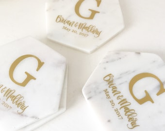 White Marble Coasters | Personalized Marble Coasters | Monogram Coasters | Drink Coasters - Housewarming Gift - Wedding Gift