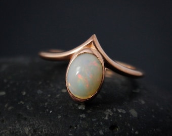 Natural Solid Opal Point Ring, Oval Opal Ring, October Opal, Statement Ring