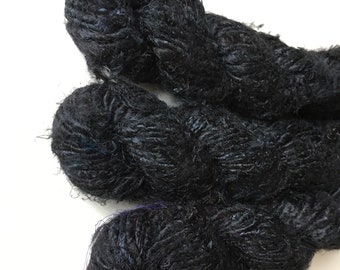 Recycled Banana Silk Yarn, Black, Bulky Weight, Handspun, 3.5 oz / 100 grams, 40-50 yards, Super Soft, Upcycled, Knit, Crochet, Weave, Craft