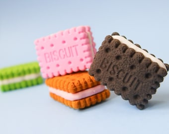 Biscuit Eraser Set - 4 Cookie Erasers - Super Cute Bullet Journal supplies - Kawaii Snack Food Rubbers - Novelty Biscuits Rubber - Bujo