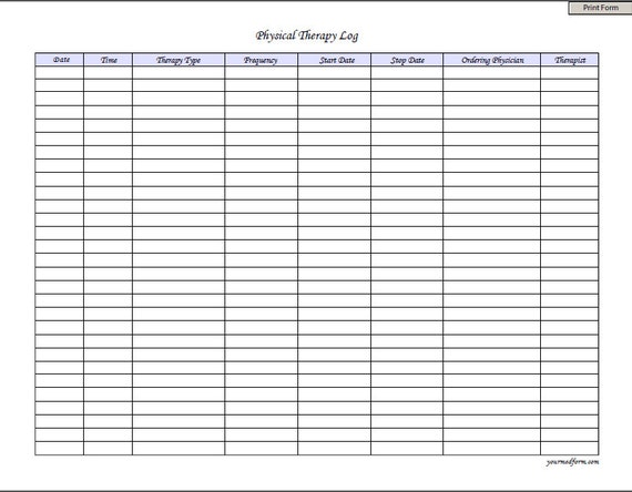 Fillable Physical Therapy Log / PDF/ Digital Health forms/