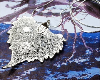 Real Cottonwood Leaf Necklace Pendant, Sterling Silver Dipped leaf, Neckchain, Natures Leaves Jewelry