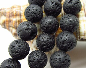 16" 10mm Natural Black Lava Rock Beads