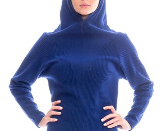 1950s Hooded Ribbed Wool Sweater Size: S
