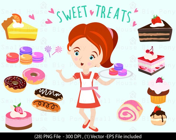 Download Digital Clipart - Girl with Sweet Treats Clip Art ...