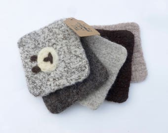 Wool scrubbing pads set of five felted wool scrubbies ready to ship