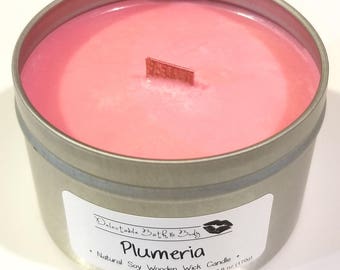 Plumeria Natural Soy Wooden Wick Candle - 6 oz