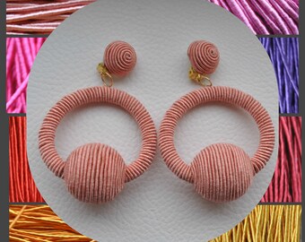 Hoop silk earrings,Bonbons earrings,Hoop La La silk ball earrings,Two balls earrings, gift christmas for her