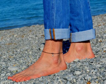 star anklet for men, men's anklet with a silver charm, black cord, anklet for men, black anklet, men's ankle bracelet, nautical jewelry
